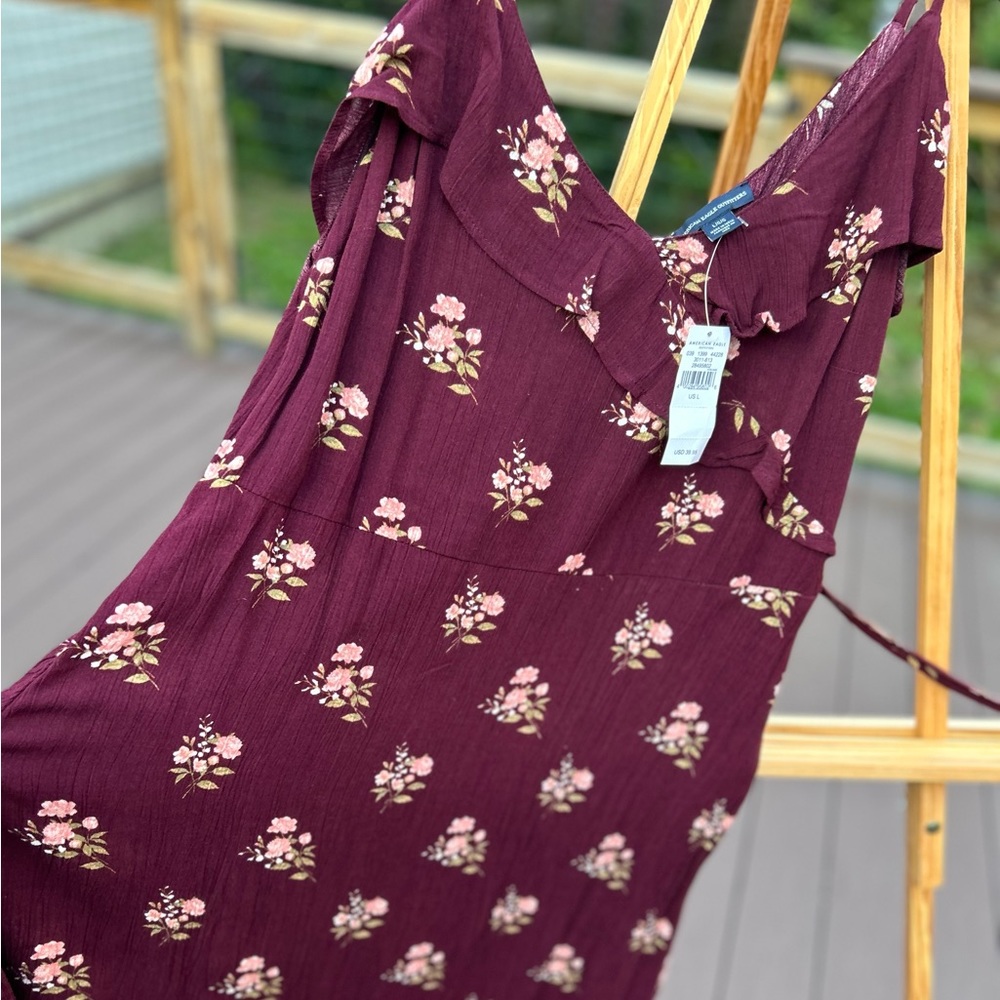 NWT- 💥American Eagle Outfitters dress. Delicate ruffle top, plum color Size L - Picture 2 of 7